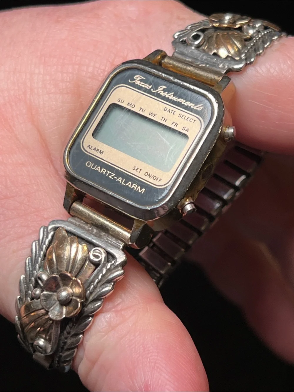 VTG Texas Instruments Watch Native American Signed Sterling Silver Watch Tips